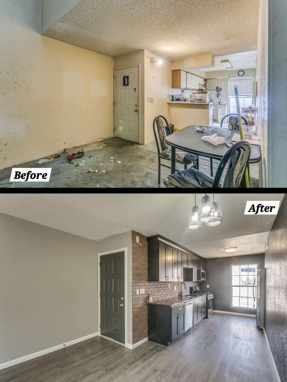 Before and after of an open plan renovation in Footscray — neglected space to modern entertaining area